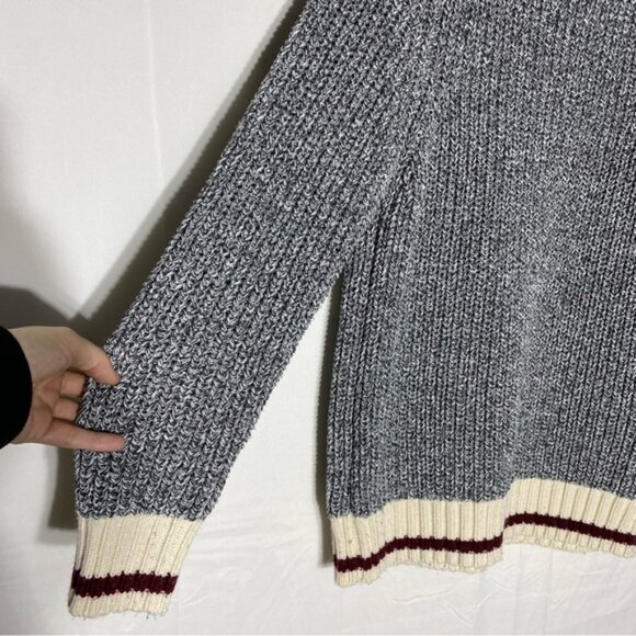 SOLD-DKR Cottage Collection Grey Cream Red Knit Crew Neck Cabin Sweater M - Picture 12 of 15